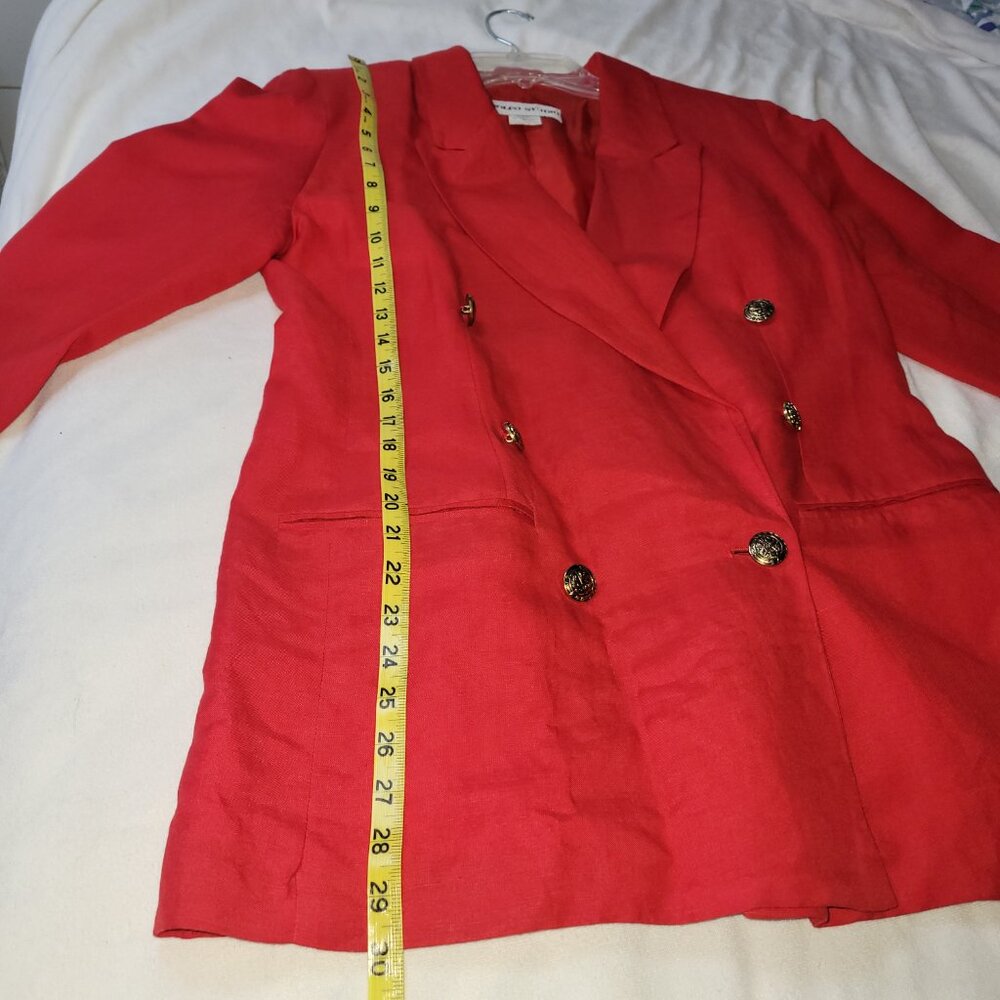 Springtime Vibrant Red Linen Double-Breasted Blaz… - image 6